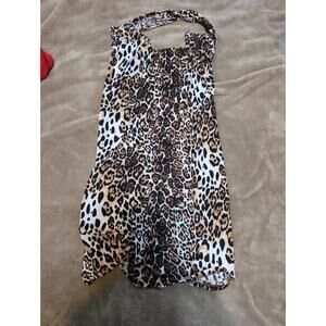 Leopard Print Scoop Neck Stretch Halter Top Club Wear X-Small